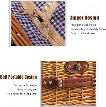 籐製ピクニックセット Amazon.co.jp: 2人用 伝統的な籐製ピクニックバスケット 籐かご